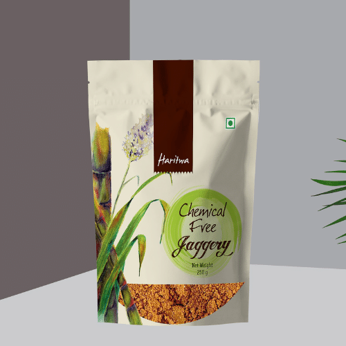 Jaggery product pouch on a neutral studio background.
