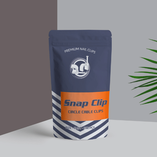 Snap Clip cable clips stand-up pouch on a mockup background.
