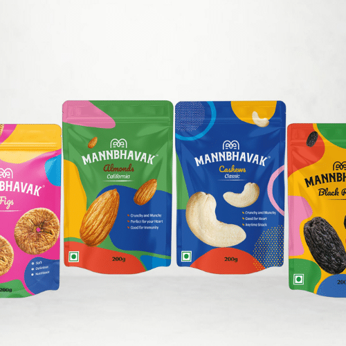 Three premium dry fruit pouches photographed together.