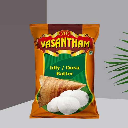 Idly dosa batter pillow pack on a mockup background.